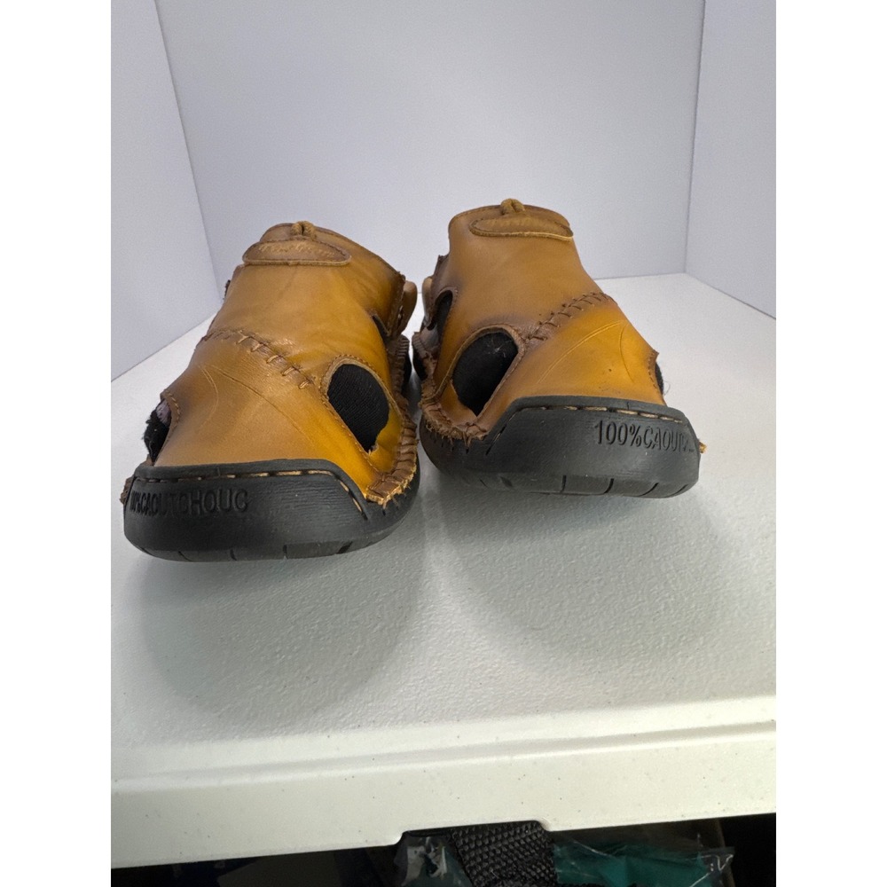 Fashion Mens Tan Leather Fisherman Sandals Closed Toe Stitched Rubber Sole 11.5 - Picture 8 of 10